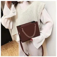 Новая женская квадратная кожаная сумка, однотонные сумки, модная сумка на плечо с цепочкой, маленькие сумки через плечо для дам, сумки-мессенджеры