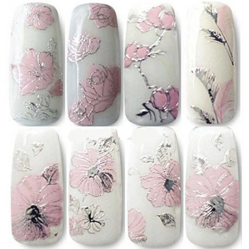 Hot Sales Women 3D Pink Flowers Nail Stickers Nail Art ...