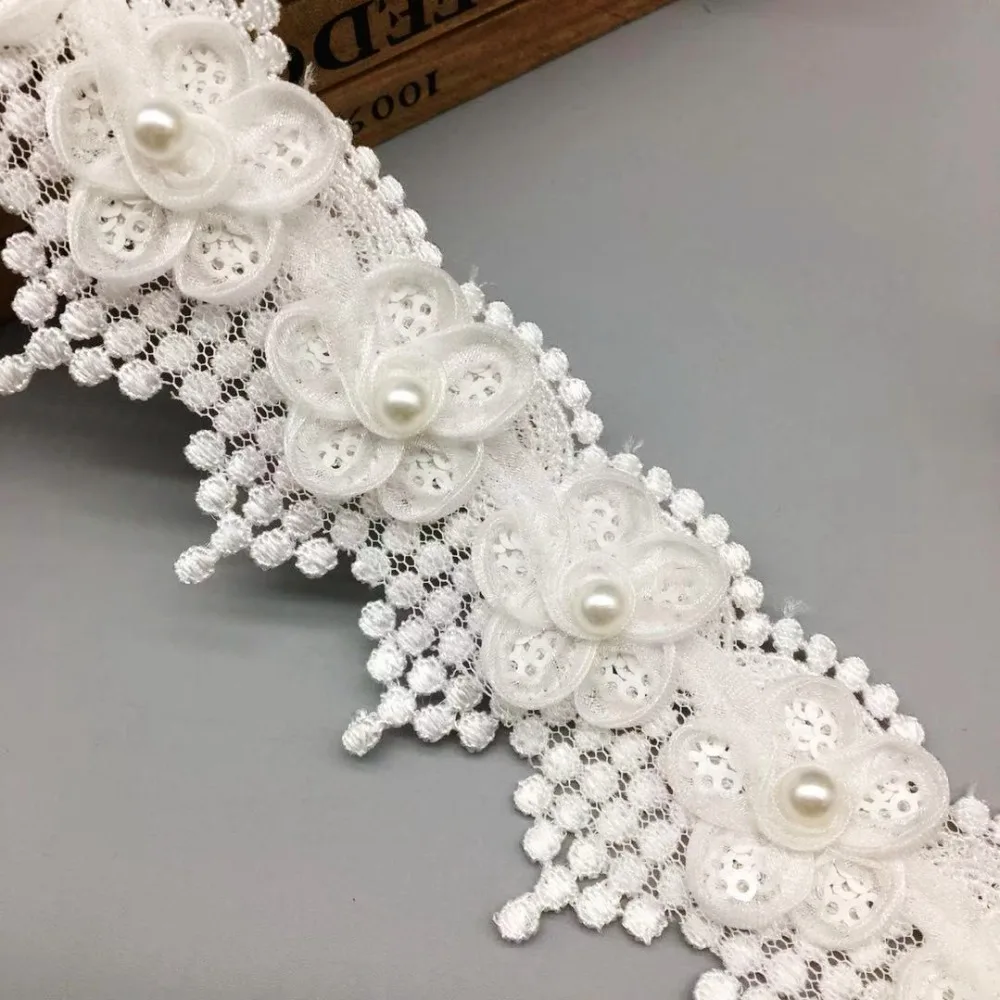 1 Yard Bridal Pearl Beaded Lace Trim DIY Wedding Clothes Dress Lace Fabric Trim