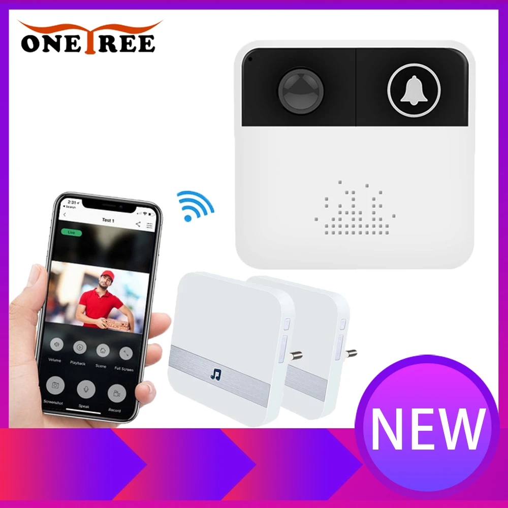 

Onetree HD 720P Wireless Video Door Phone Intercom Camera Battery Audio SD Card Slot Security wifi Doorbell Camera 2-way audio