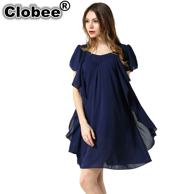 

Clobee Chiffon Dress 2018 Summer butterfly sleeve loose Beach Dresses Office Tunic 4XL 5XL Plus Size Women clothing vestidos