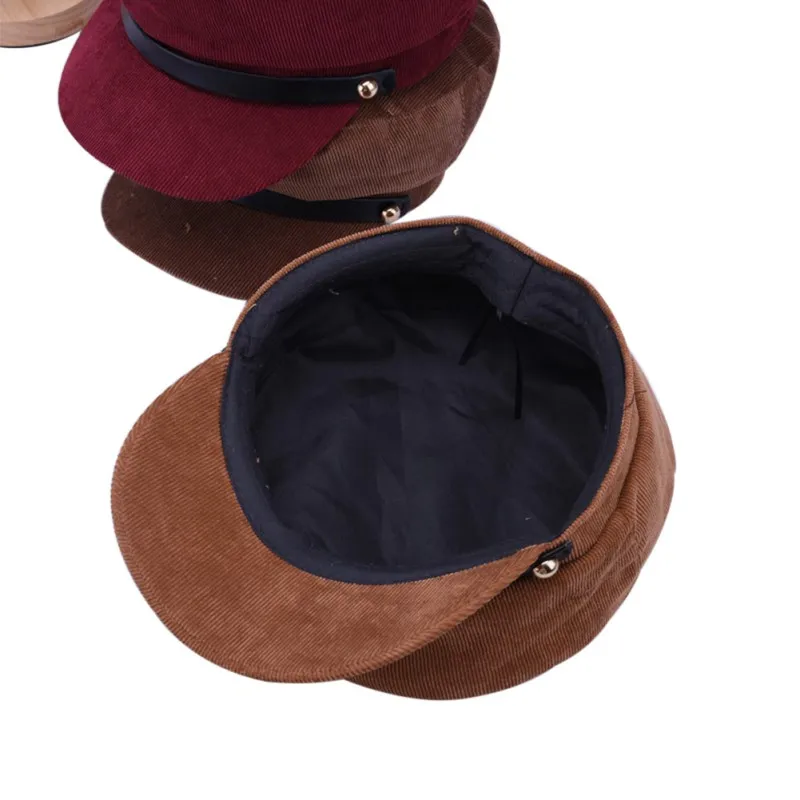 Зимние шапки для женщин, Зимняя кепка шерстяная шапка, Женская Бейсболка с пуговицами, козырек от солнца, черная Осенняя шапка