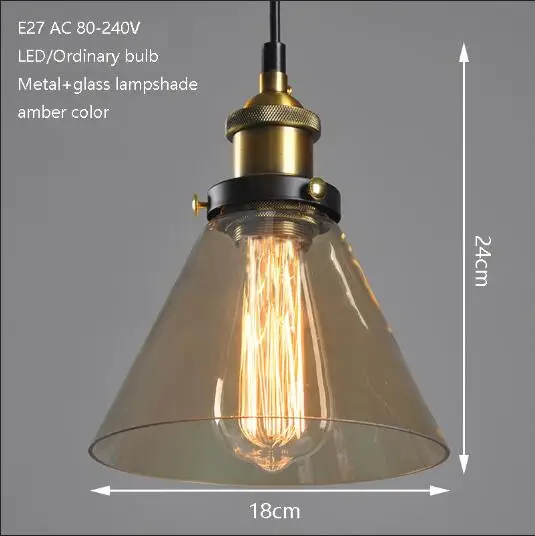 Современный Лофт промышленный прозрачный/Янтарное цветное стекло подвесной светильник светодиодный E27 с 4 стилями для ресторана/гостиной/кафе/кухни/бара - Цвет корпуса: Triangular Amber