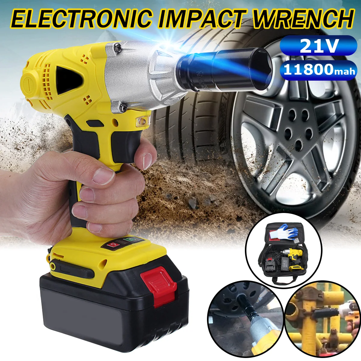 

Doersupp 21V 11800mAh External Brushless Motor Rechargeable Lithium Electric Wrench Kit 280N/m Cordless Power Tool With Bag