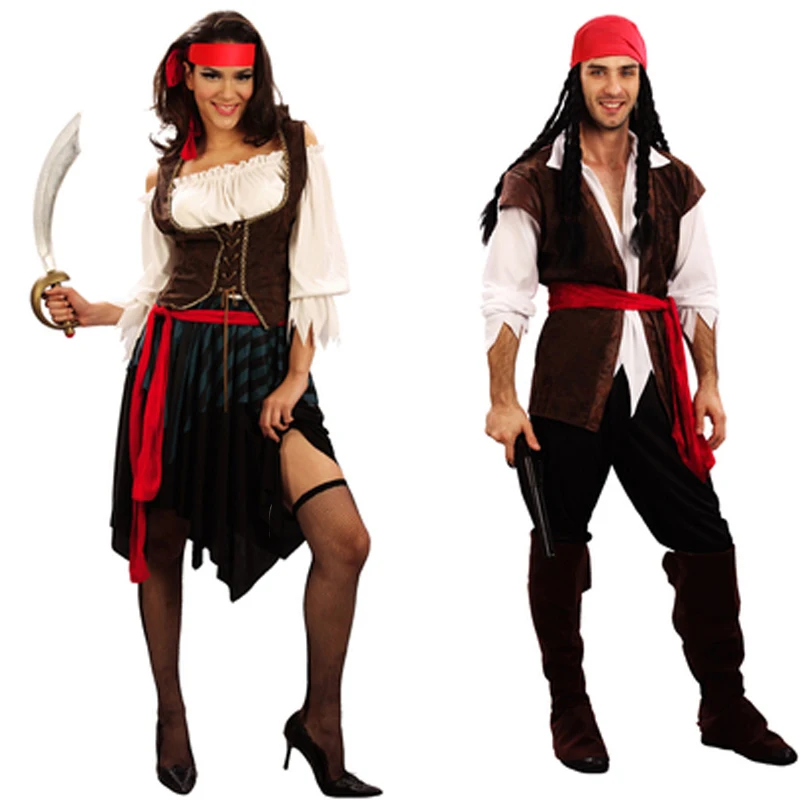 Новинка 2017 женский и мужской пиратский костюм Jack Sparrow маскарадные пиратские