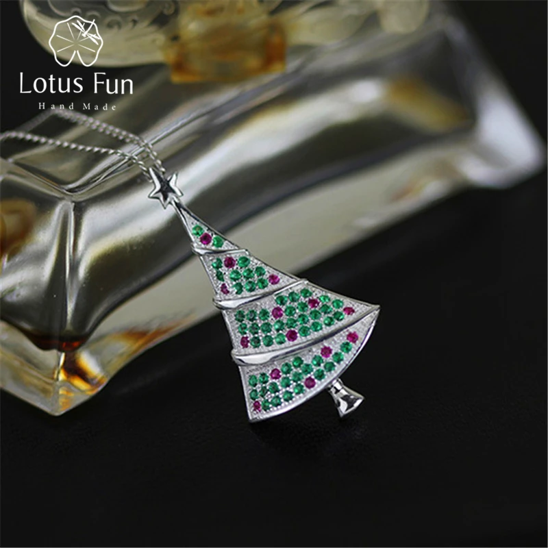 

Lotus Fun Real 925 Sterling Silver Zirconia Handmade Fine Jewelry Christmas Fir Tree Pendant without Chain Acessorios for Women