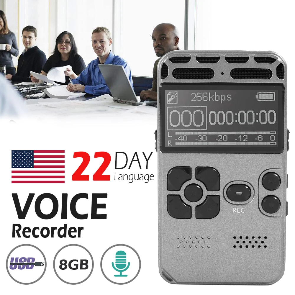 

8GB Voice Recorder USB Professional 72 Hours Dictaphone Digital Audio Sound Recording with WAV MP3 Player for Lectures Meetings