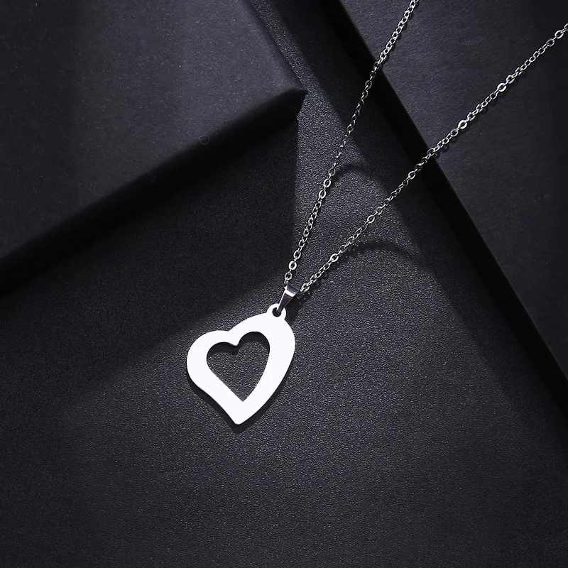 CACANA Stainless Steel Necklace For Women Man Lover's Askew Heart Gold And Silver Color Pendant Necklace Engagement Jewelry