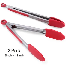 2 Pcs/set Barbecue Tongs Kitchen Stainless Steel Silicone Meat Vegetable Food Clip BBQ Tools Salad Bread Clamp Barbecue Clip
