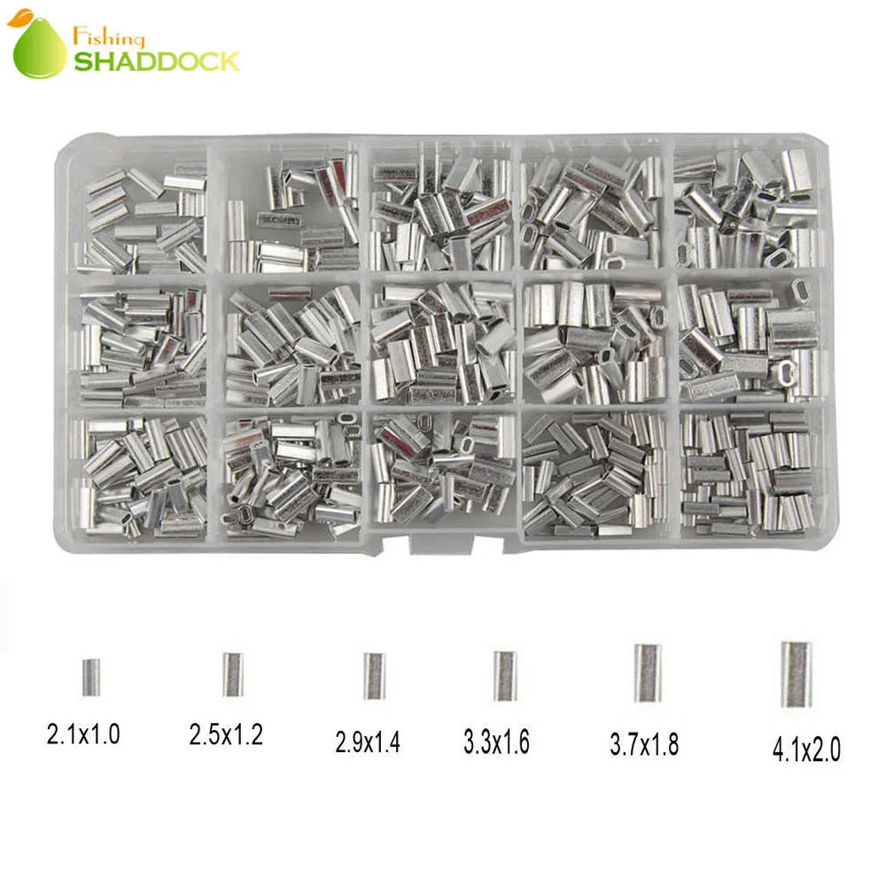 Shaddock Fishing 500Pcsbox White Oval Aluminum Tube Wire Pipe Crimp Sleeves Connector Line Accessories huismerk kopen in de aanbieding