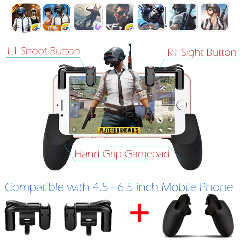 Goedkoop PUGB Gratis Brand PUBG Mobiele L1 R1 Trigger Knop + Hand Grip Gamepad Controller L1R1 Joystick voor iPhone Android Telefoon game Pad