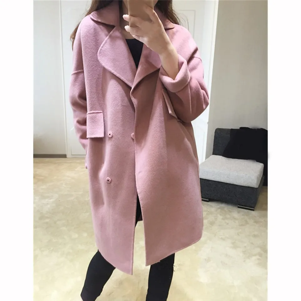 2018 Winter Women Wool Blends Coat Casual Oversize Double-Breasted Outwear Loose Long Sleeve Solid Thin Blends Coat Jacket 2018 Winter Women Wool Blends Coat Casual Oversize Double-Breasted Outwear Loose Long Sleeve Solid Thin Blends Coat Jacket