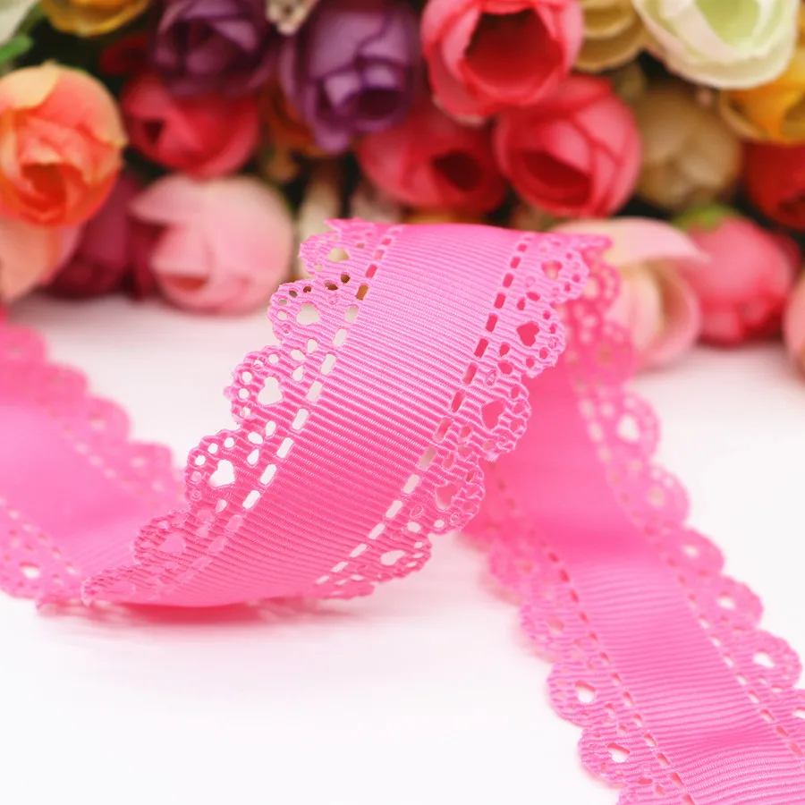 10 Yards Hollow Lace Grosgrain Ribbon Peach Heart Ribbon 30MM For Hair Bows DIY Crafts Handmade Accessories M19042702 ribbon decoration ribbon supplies grosgrain ribbon lace trim ribbon