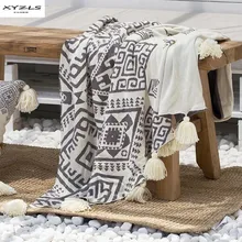 XYZLS Modern Geometric Blankets Soft 100% Cotton Knitted Throw Blanket With Tassels For Sofa Bed Home Bedspread 130x180cm