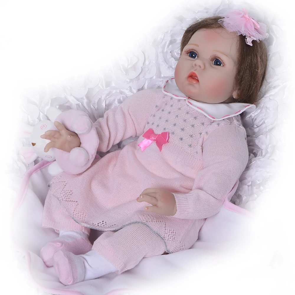 

Cute Reborn 55 cm For Sale 22'' Handmade Soft Silicone Reborn Baby Girl Dolls For Christmas Gift Rooted Fiber Hair KEIUMI Dolls