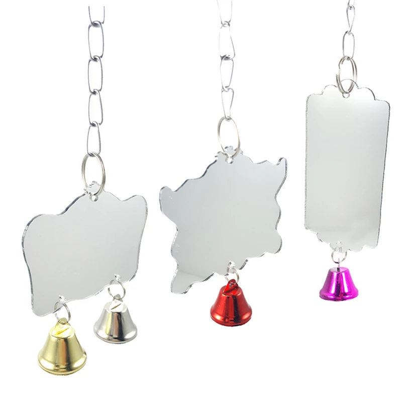 Newest Parrot's Toy Bird Mini Mirror with Bells Colorfulchewing parrot toys hanging Chewing cage accessory Color Ramdom1 Pcs|parrot toys|birds toy