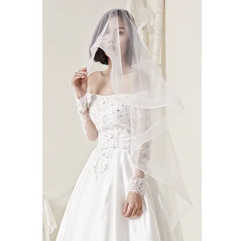 

2019 new Long White Ivory Vintage Bridal Wedding Veils One Layer Tulle Veils for brides voile de Mariage velo de novia Longue