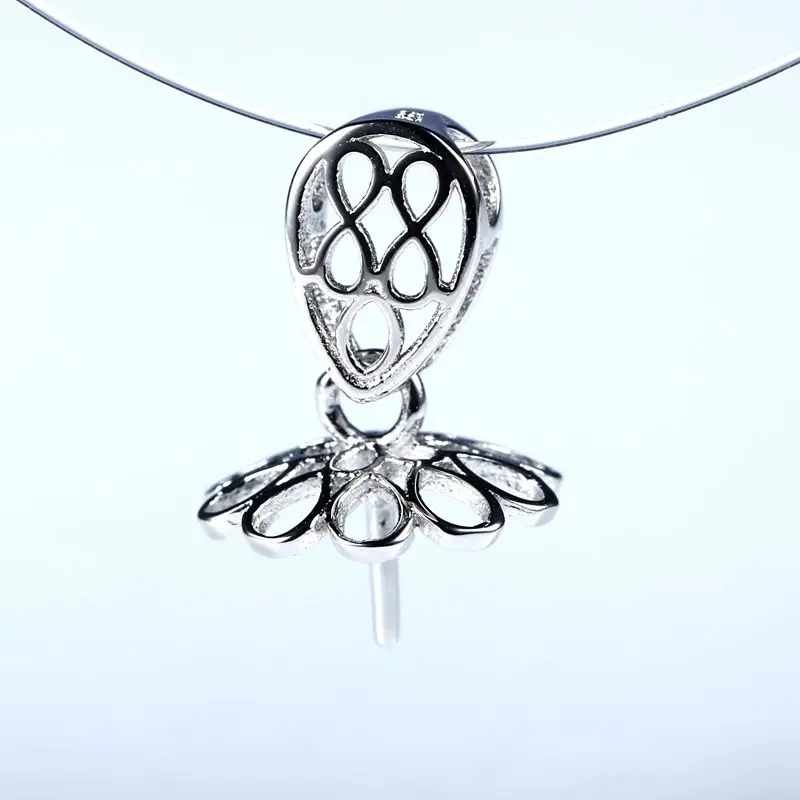 

925 Sterling Silver Semi Mount Pendant Clasp White Gold Color 9-14mm Pearl OR Round Bead Fine Jewelry Setting Without Necklace