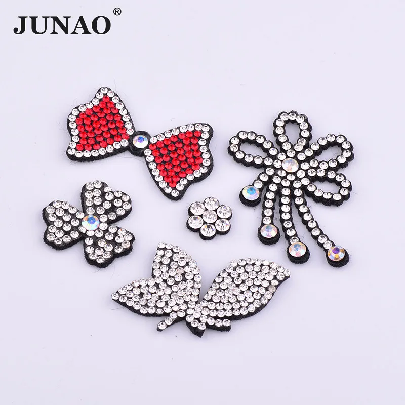 

JUNAO 10pcs Mix Size Patches For Clothing Rhinestones Patch Sew On Appliques Glue on Badge Stickers Crystal Motifs For Crafts