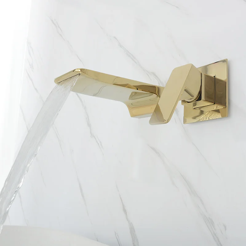 Wall Mounted Waterfall Bathroom Faucet Sold Brass Luxury Polish Gold Basin Water Faucet Hot & Cold Black & Rose & Brushed Gold