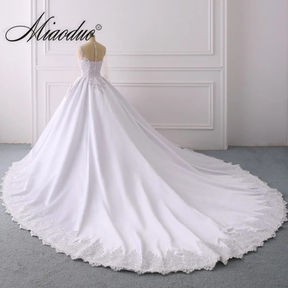 Простой из атласа с длинным рукавом свадебное платье 2019 weddingdress круглым вырезом собор/Королевский поезд vestidos de novia Платье vestido de casamento