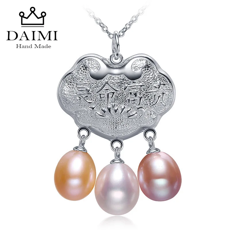 

DAIMI Natural Freshwater Pearl Charm Pendant 925 Silver Longevity lock wholesale jewelry Vintage Women's Pendant Necklace Gifts