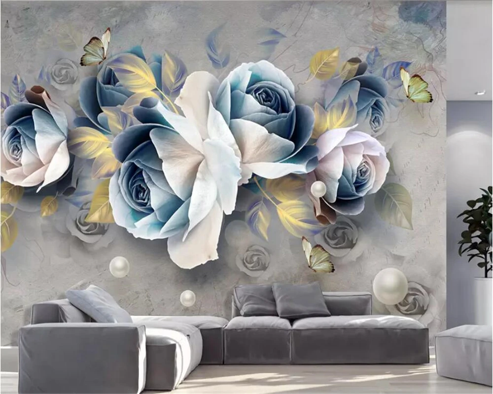 Customized 3d wallpaper embossed rose European retro TV background wall decoration painting wall papers home decor tapeta behang