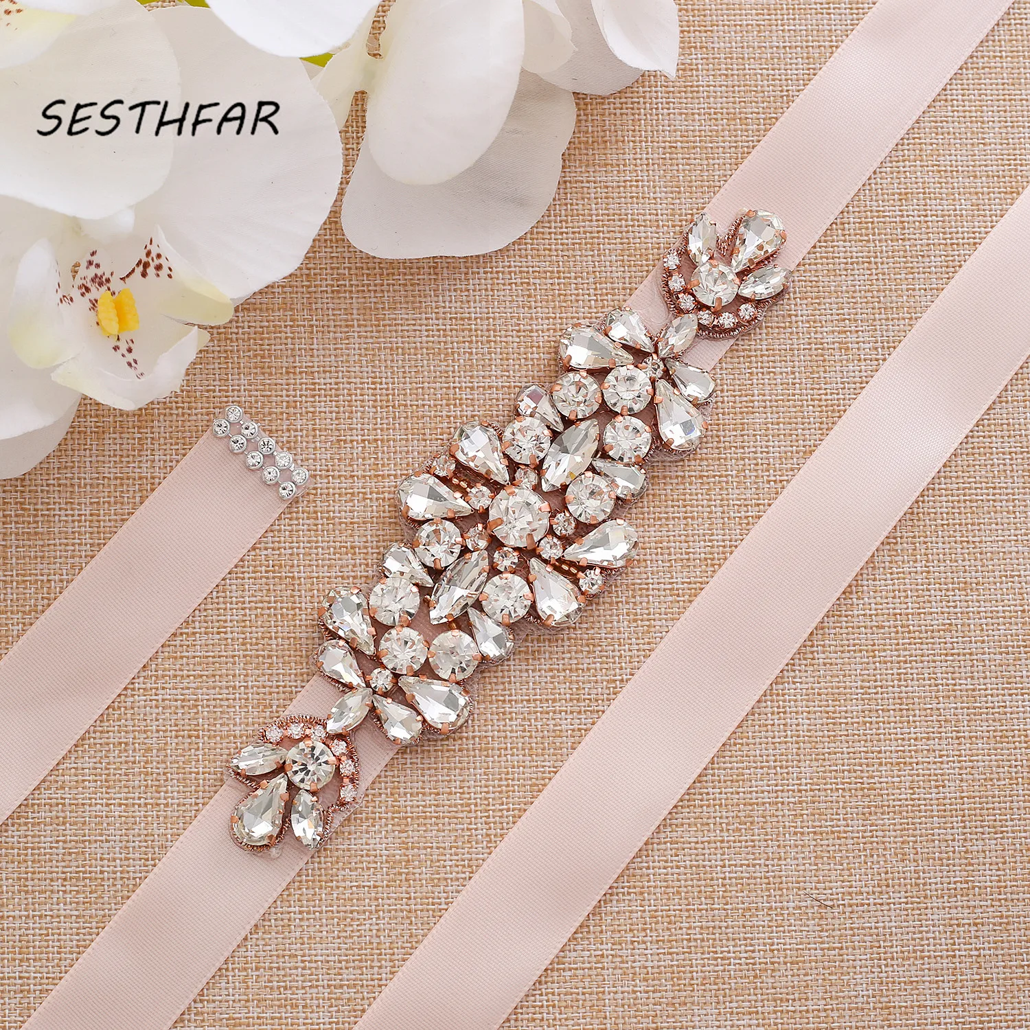 

Crystal Wedding Accessories Satin Wedding Dress Belt Bridal Ribbon Waistband Sash Belt for Evening Prom Dresses J191RG