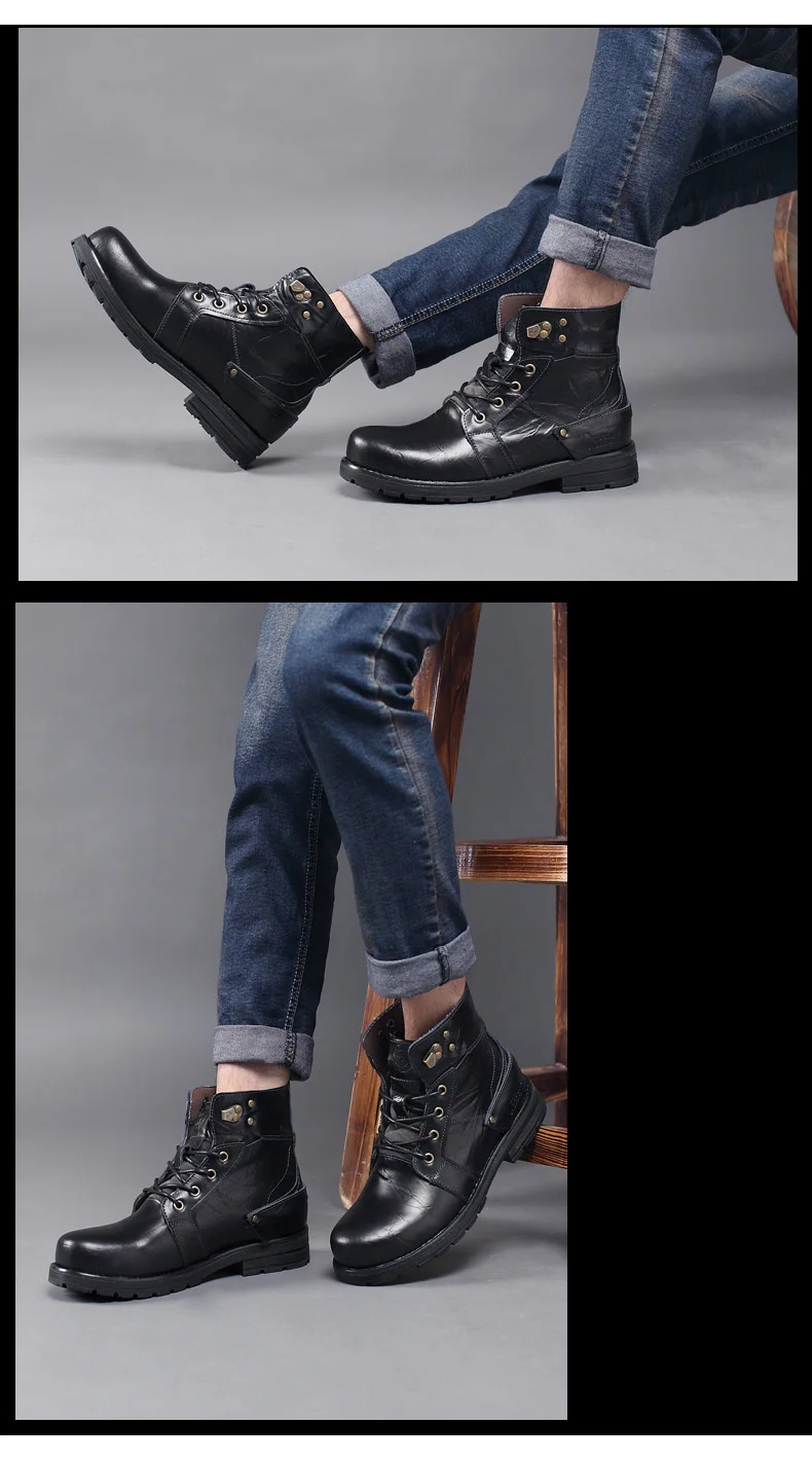 Марка vesonal; Новинка года; модные мужские ботинки из натуральной кожи; повседневная мужская обувь; мужские рабочие ботинки до середины икры в байкерском стиле