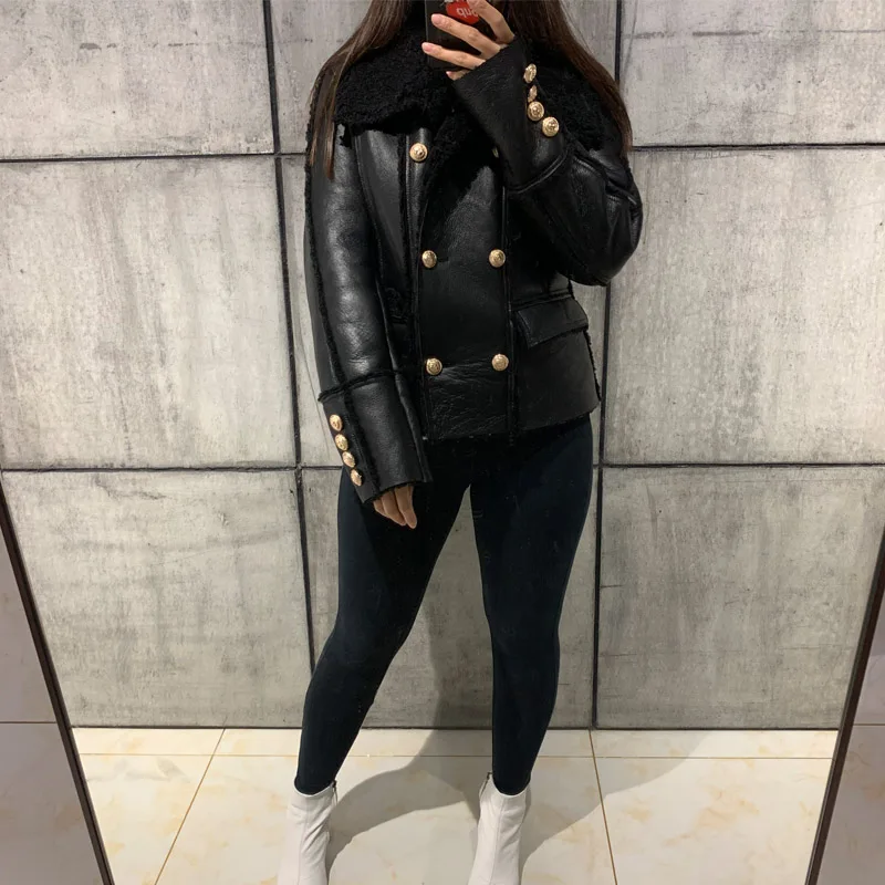 

lady genuine sheep leather with fur short jacket 100% real lambskin jacket