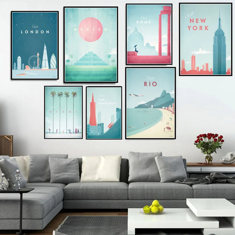 

Minimalist Modern City Travel London Los Angeles Miami New York Poster Wall Art Posters and Prints Canvas Painting Home Decor