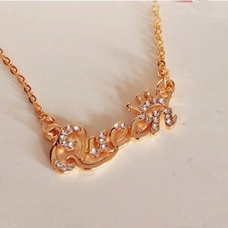 Розовое золотое ожерелье для женщин с надписью queen 1 шт. для девочек с кристаллами стразами серебряный Регулируемый женский ювелирный аксессуар