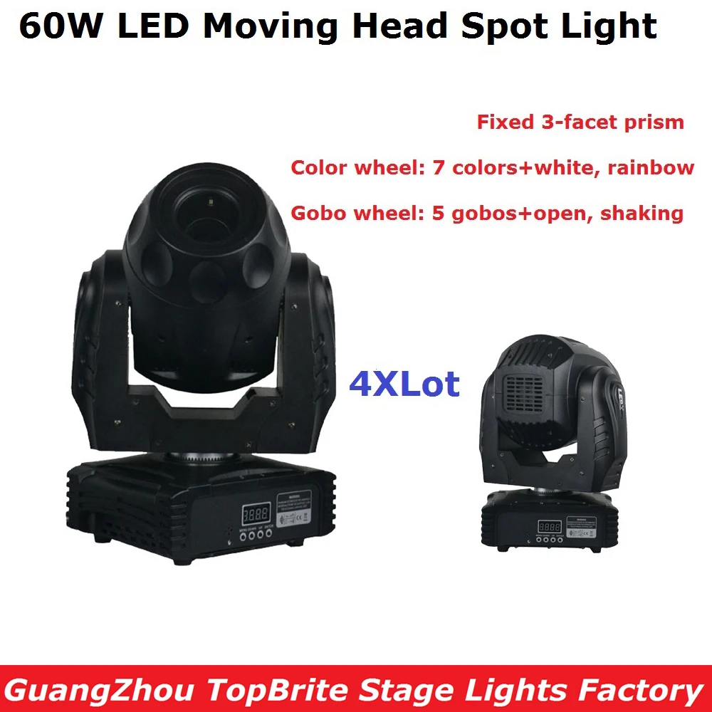 

4Pcs/Lot 60W White LED Moving Head Spot Stage Lighting 5/15 DMX Channels Hi-Quality 60W Prism Led Moving Light New Design