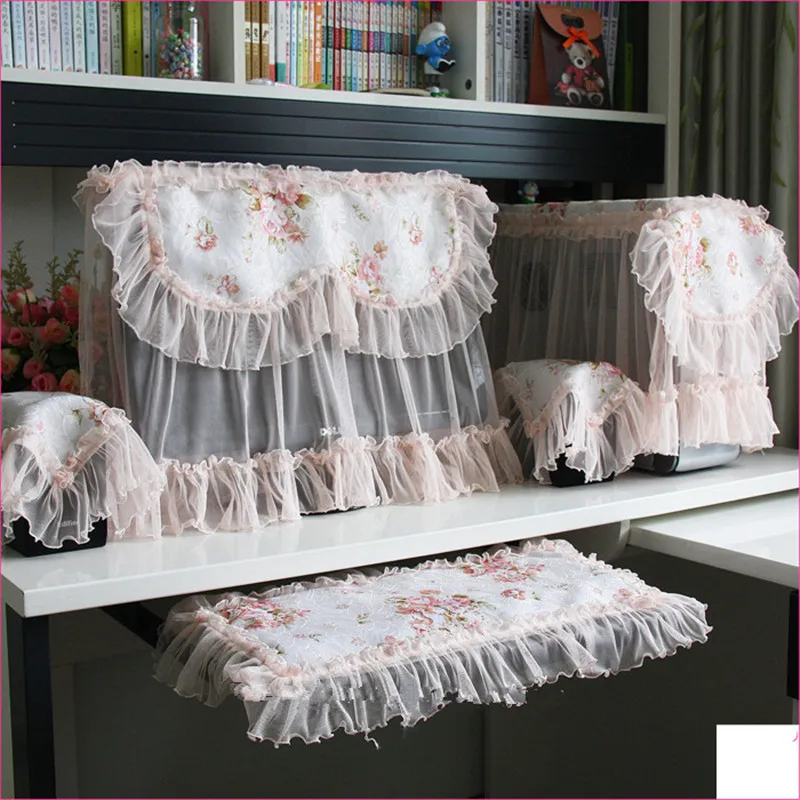 YD 1set Computer Covers Korean Sweet lace flower fabric cover computer dust host computer cover