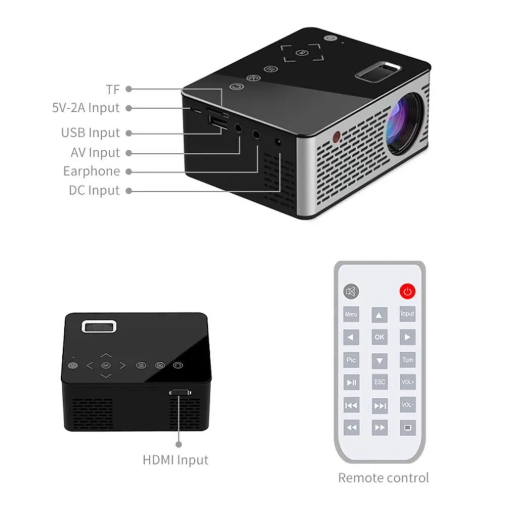 T200 Mini Micro LED Cinema Portable Video HD USB HDMI Projector for Home Theater Short Focus Design T200 Transmission Screen US