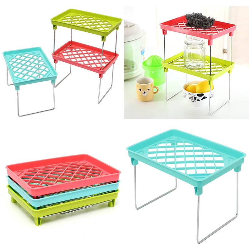 

New Foldable Stacking Storage Shelf Rack Organizer Holder Kitchen Bathroom Desk