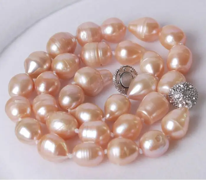 

Jewelry Pearl Necklace Genuine Big 9-10MM Natural Rice Pink Akoya Pearl Hand Knotted Necklace 18" Free Shipping