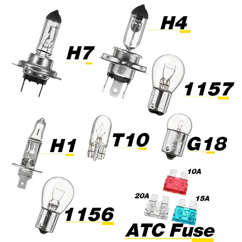 

10Pcs Automobile Fog Lamp Headlight Bulb kit H7 H4 H1 T10 G18 Emergency Spare Light Trun Signa Light Halogen bulb with Fus