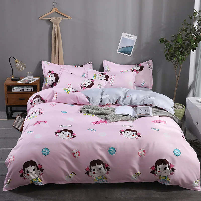 

Bedding Set Pink Little Girl Pattern Home Textile Duvet Cover Bed Linen Sheet Soft Comfortable 4Pcs King Queen Full Twin Size