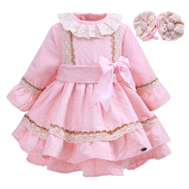Pink Autumn Girls Dress With Bow