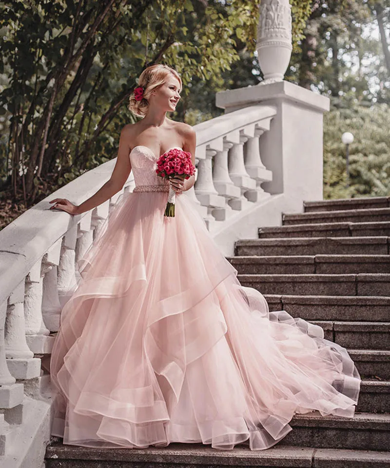 Verngo милое розовое свадебное платье без рукавов из органзы, роскошное бальное платье для невесты, Vestido De Novia - Цвет: Розовый