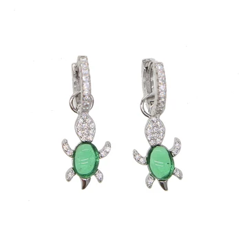 

Genuine 100% 925 Sterling Silver Animal Lovely Turtle Green CZ charm Earrings for Women Sterling Silver Jewelry