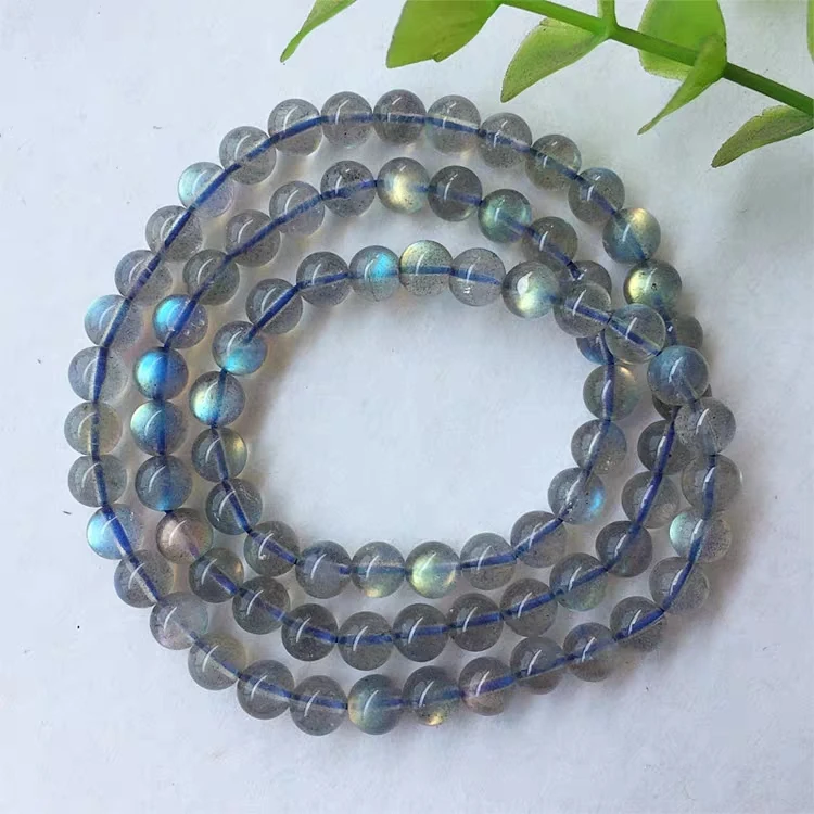 

Top Quality Natural Rainbow Light Labradorite Crystal Round Beads Bracelet Women Necklace 6mm 5mm Grey Moonstone Stone AAAAA