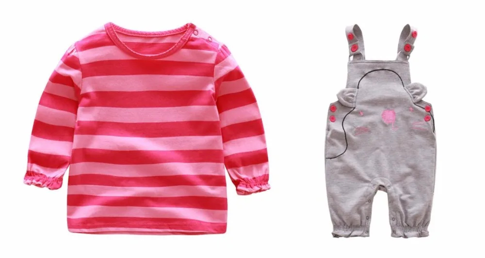 Одежда для новорожденных девочек весенне-осенний хлопковый комплект с подтяжками, детская одежда для маленьких девочек комплект для малышей с длинными рукавами, 3 предмета, детская одежда