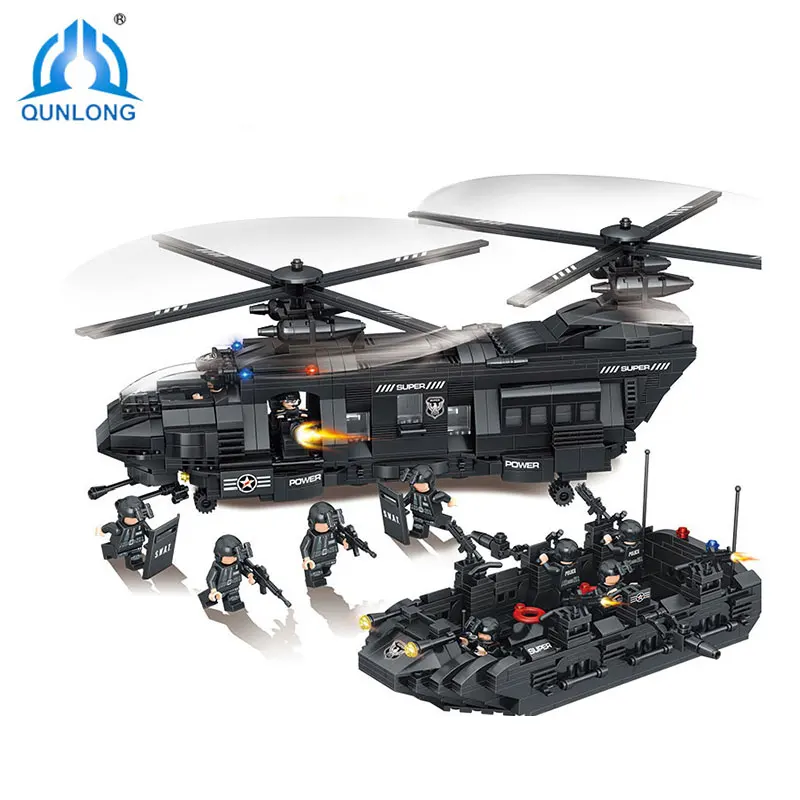 

Qunlong 1351pcs Large Building Blocks Sets SWAT Team Transport Helicopter Compatible Legoings SWAT City Police Kids Gift Toys
