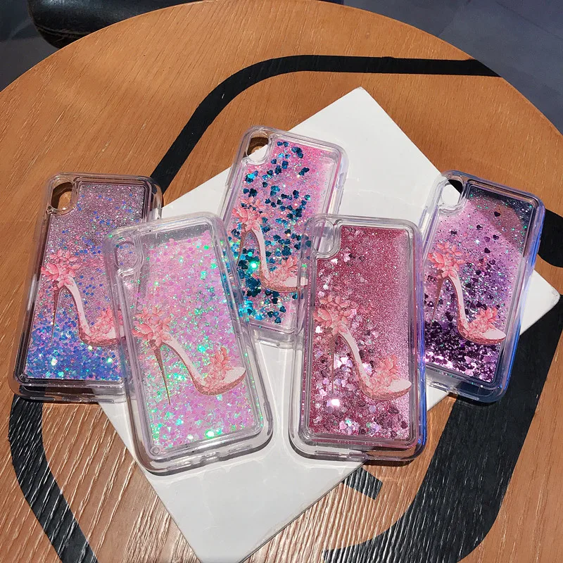 

Painted liquid quicksand soft edge Tpu phone case For iphone Xs Max Xr X Bling Flowing Love Heart Case For iphone 6 6S 7 8 Plus