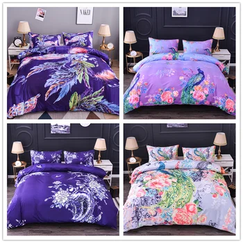 

Boniu Peacock Pattern Bedding Set For Wedding Decor Duvet Cover 2/3 pcs Flower Print Twin Size Comfortable Quilt Cover Pillowcas