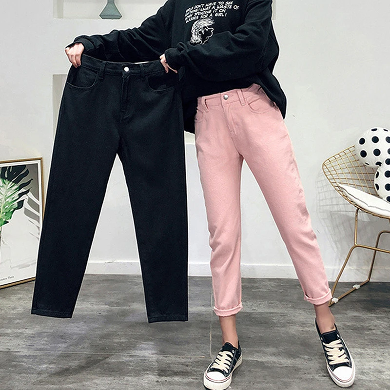 

2019 Casual Jeans Woman High Waist Boyfriend Jeans ladies Plus Size Pink Black Denim Mom Jeans Pants Trousers jeans femme