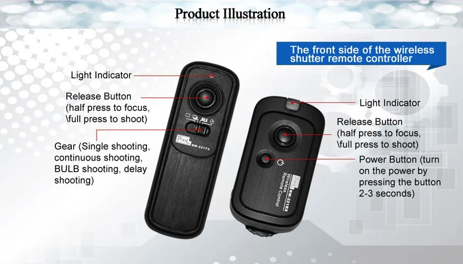 Pixel RW-221 DC0 Беспроводной спуском фотографического затвора Пульт дистанционного управления Управление для Nikon D800 D810 D700 D500, D300 D200 D1 D2 D3 D4 D5 F5 F6 F100 F90