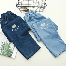 Новые весенние джинсы с вышивкой и эластичным поясом женские прямые джинсы